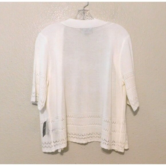 Liz Claiborne Sweater Womens XL White Open-Front Cardigan Lace Trim - Picture 8 of 10